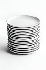Obraz premium A neat stack of pristine white plates, ready for a formal dinner or a casual meal. Clean and simple elegance.