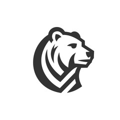 A simple, bold black and white bear head logo, perfect for businesses seeking a strong, reliable, and protective image. This versatile design can be used in various industries, from outdoor adventure 