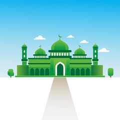 Modern Green Mosque vector illustration with flat design. Green dome and wall with