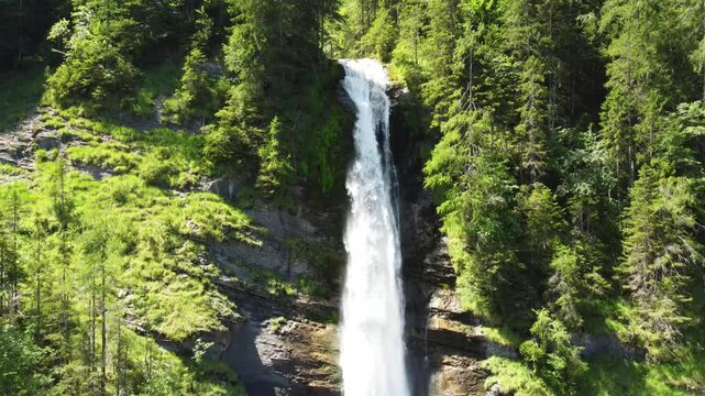 Aerial view of Cascade du Rouget (Rouget Waterfalls) in Sixt-fer-a-cheval in Haute-Savoie France