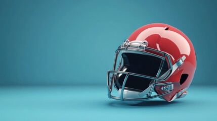 Fototapeta premium Red American football helmet on blue background.