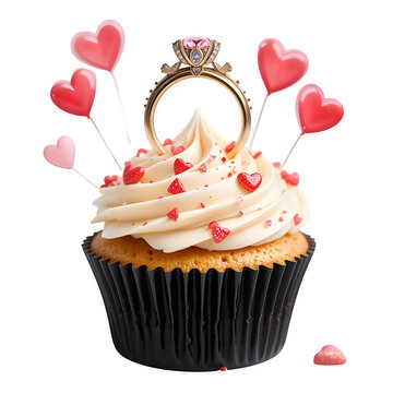 cupcake with heart & Prapose Day raing, Happ valentine day Cupcake with Heart and Proposal Ring - Happy Valentine&rsquo;s Day Special Design