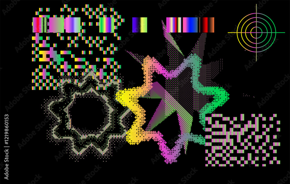 Poster brutalism and internet pixel graphics inspired vector collage made with simple geometric shapes and 