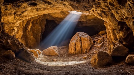 A dramatic shot of a dark mine shaft with 