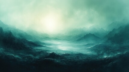 Fototapeta premium Emerald Aqua Gradient Abstract Landscape Ocean Wave Background