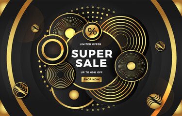 Black Gold circle background stock vector for banner or social media element