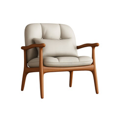 Modern Mid-Century Modern Armchair with Wooden Legs and Beige Upholstery