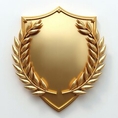 Golden shield with laurel wreath on a white background