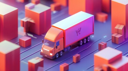 Fototapeta premium E-commerce logistics optimization flat design front view tech innovation 3D render complementary color scheme.