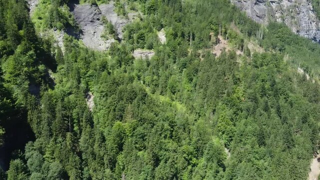 Aerial view of Cascade du Rouget (Rouget Waterfalls) in Sixt-fer-a-cheval in Haute-Savoie France