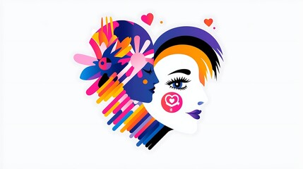 Abstract Colorful Portrait of a Woman Inside a Heart Shape
