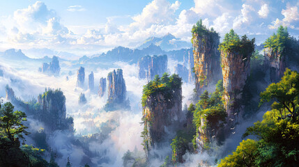 Majestic Mountain Peaks Enveloped in Clouds: A Breathtaking Landscape