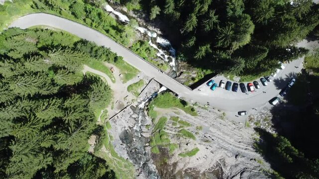 Aerial view of Cascade du Rouget (Rouget Waterfalls) in Sixt-fer-a-cheval in Haute-Savoie France
