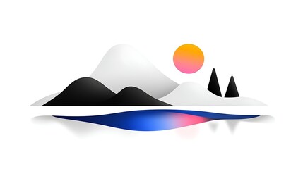 Serene Minimalist Mountain Landscape with Sunset Reflection