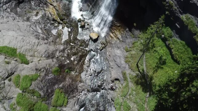 Aerial view of Cascade du Rouget (Rouget Waterfalls) in Sixt-fer-a-cheval in Haute-Savoie France