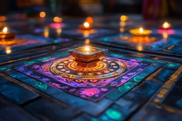 Illuminated Mandala with Glowing Candles