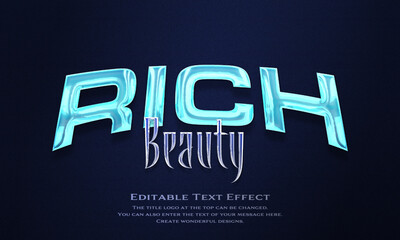 ”Beauty Rich” Editable title logo text style effect in light blue glitter, sans serif typeface
