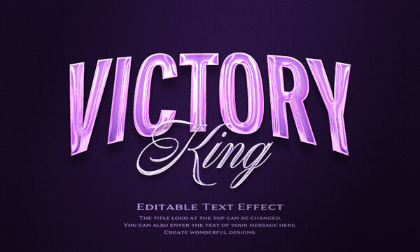 &rdquo;King Victory&rdquo; Editable title logo text style effect in purple glitter, sans serif typeface
