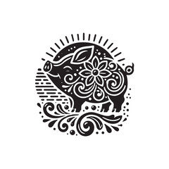 Black Color Pig silhouette design Vector Illustration, Solid White Background (4).eps