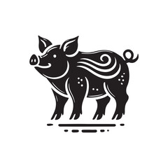 Black Color Pig silhouette design Vector Illustration, Solid White Background (6).eps