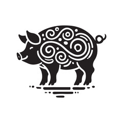 Black Color Pig silhouette design Vector Illustration, Solid White Background (11).eps