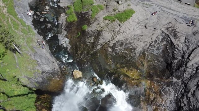 Aerial view of Cascade du Rouget (Rouget Waterfalls) in Sixt-fer-a-cheval in Haute-Savoie France