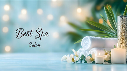 Page design for spa salon website header place photo on the right text Best Spa Salon on the left background blur website header creation and design light colors