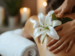 back massage stock photo beauty industry instagram white salon one rose lily flower