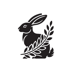 Black Color Rabbit silhouette design Vector Illustration, Solid White Background (9).eps