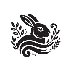 Black Color Rabbit silhouette design Vector Illustration, Solid White Background (16).eps