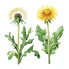 Watercolor Dandelion Greens flower on white background,floral concept, perfect for Valentine's Day,Mother's Day,Easter,Wedding Day,Anniversaries