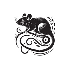 Black Color Rat silhouette design Vector Illustration, Solid White Background (12).eps