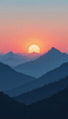 Obraz premium Serene Sunset Over Silhouetted Mountain Ranges