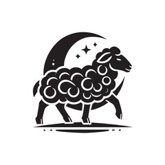 Black Color Sheep silhouette design Vector Illustration, Solid White Background (7).eps