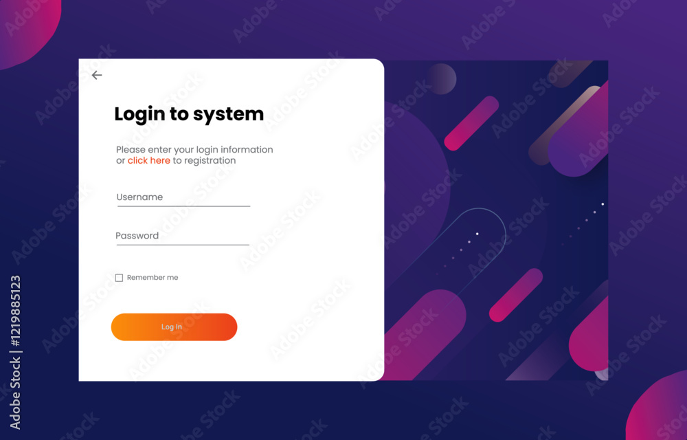 Wall mural login and sign in forms. purple gradient swoosh. registration and login forms page. professional web