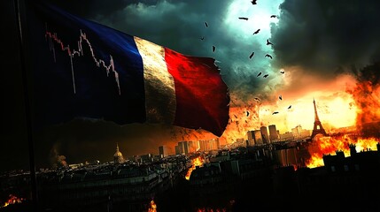 French Flag with Stock Market Crash Chart