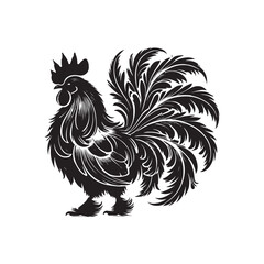 Black Color Silkie Chicken silhouette design Vector Illustration, Solid White Background (6).eps