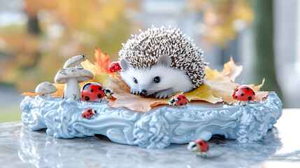 Close-up hedgehog in leaves