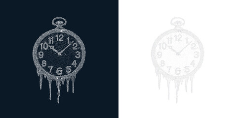 Frozen pocket watch melting on transparent background
