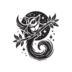 Black Color Sugar Glider silhouette design Vector Illustration, Solid White Background (1).eps