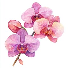 Obraz premium Watercolor Orchid flower on white background,floral concept, perfect for Valentine's Day,Mother's Day,Easter,Wedding Day,Anniversaries