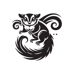 Black Color Sugar Glider silhouette design Vector Illustration, Solid White Background (14).eps