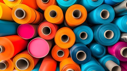 Vivid Rolls of Colorful Vinyl in Vibrant Artistic Arrangement