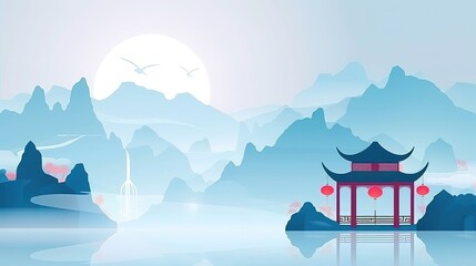Fototapeta premium Mountain_Freepik_Fantasy_landscape_chinese_temple