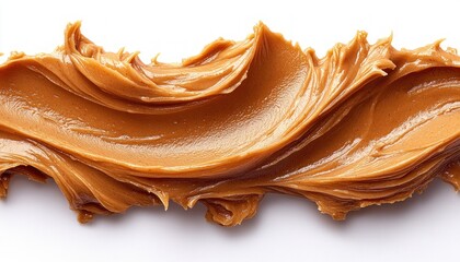 Creamy Peanut Butter Smear on White Background Top View Delicacy Spread Smooth Texture