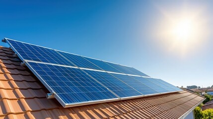 Solar Panels Installed on Roof Under Clear Blue Sky