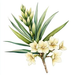 Obraz premium Watercolor Yucca flower on white background,floral concept, perfect for Valentine's Day,Mother's Day,Easter,Wedding Day,Anniversaries
