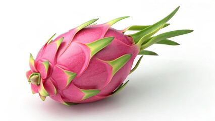 3D Rendered Dragon Fruit Pink Skin, Green Scales, White Background, Tropical Fruit, Pitaya Dragon Fruit, 3D Rendering