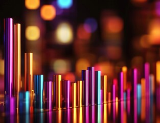 Obraz premium Colorful, abstract bar graph with vibrant lights in the background.
