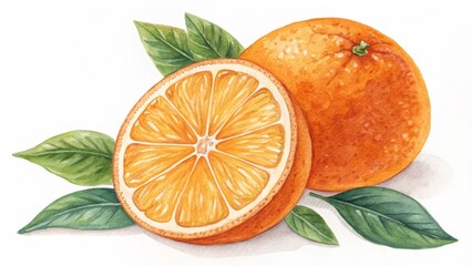 Watercolor Orange Slice and Whole Fruit Composition, Vibrant Citrus Still Life, Juicy Fruit Illustration, Orange Painting Orange, Watercolor